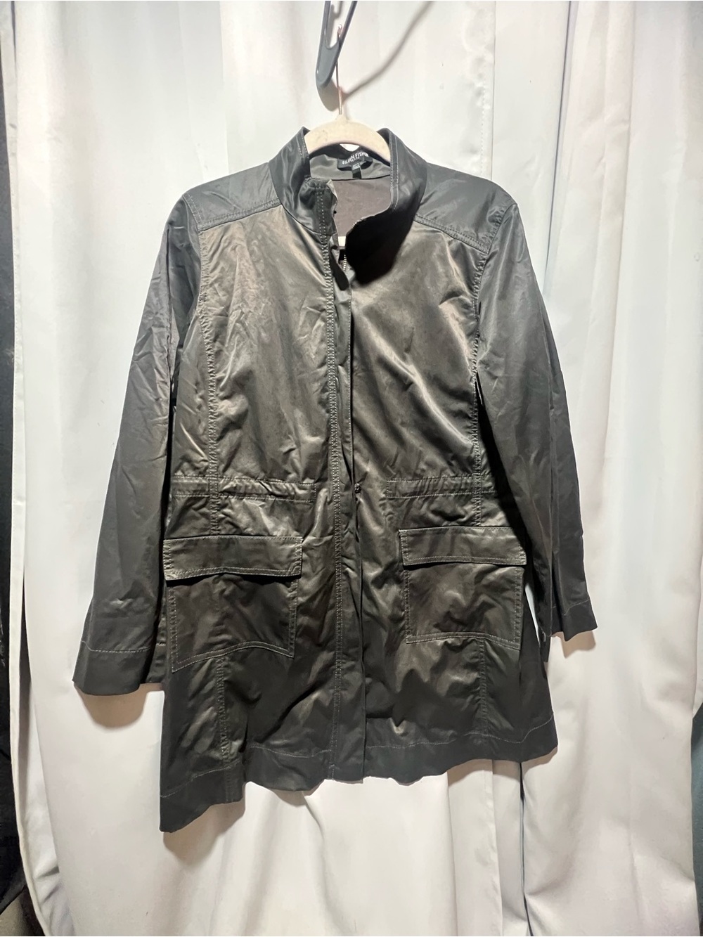 Eileen Fisher Petite Charcoal Drawstring Utility Anorak Zip Front PL - Picture 3 of 10